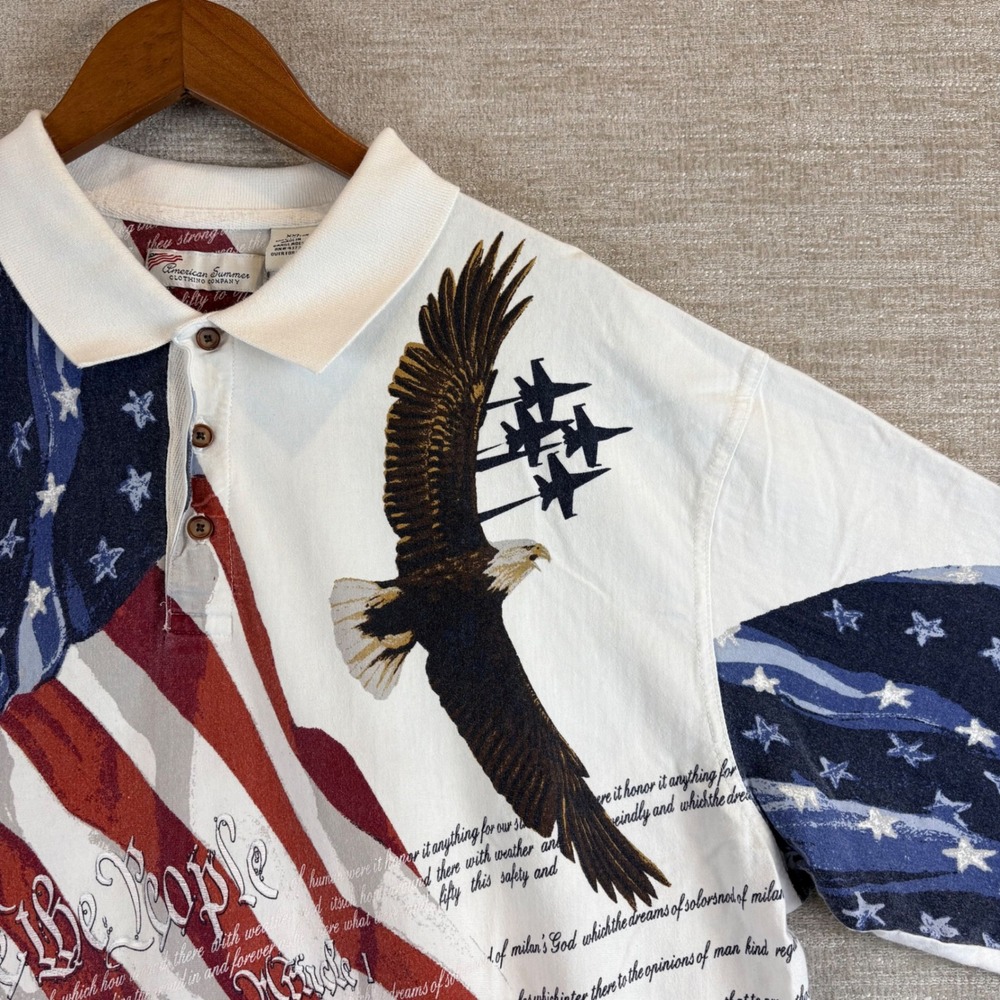 American Summer Vintage USA Flag Eagle Polo Shirt XXL Men Patriotic Military Jet